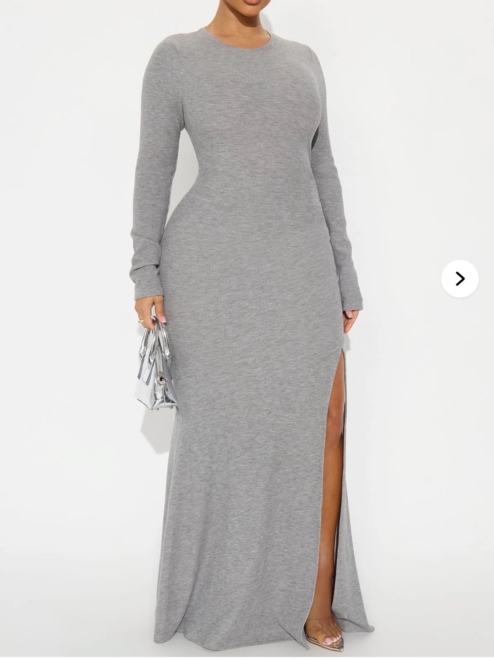 Fashion Nova Grey Long Sleeve Maxi Dress with High Side Slit